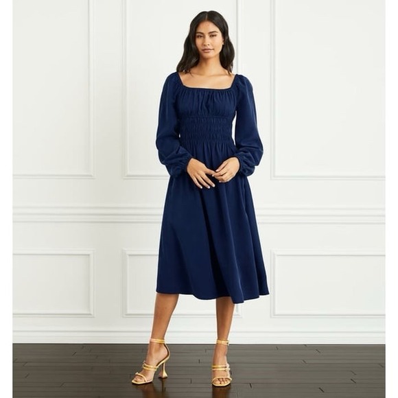 Hill House Home Dresses & Skirts - Hill House Home The Jasmine Nap Dress XXS Navy Blue Smocked Midi Long Sleeve NWT